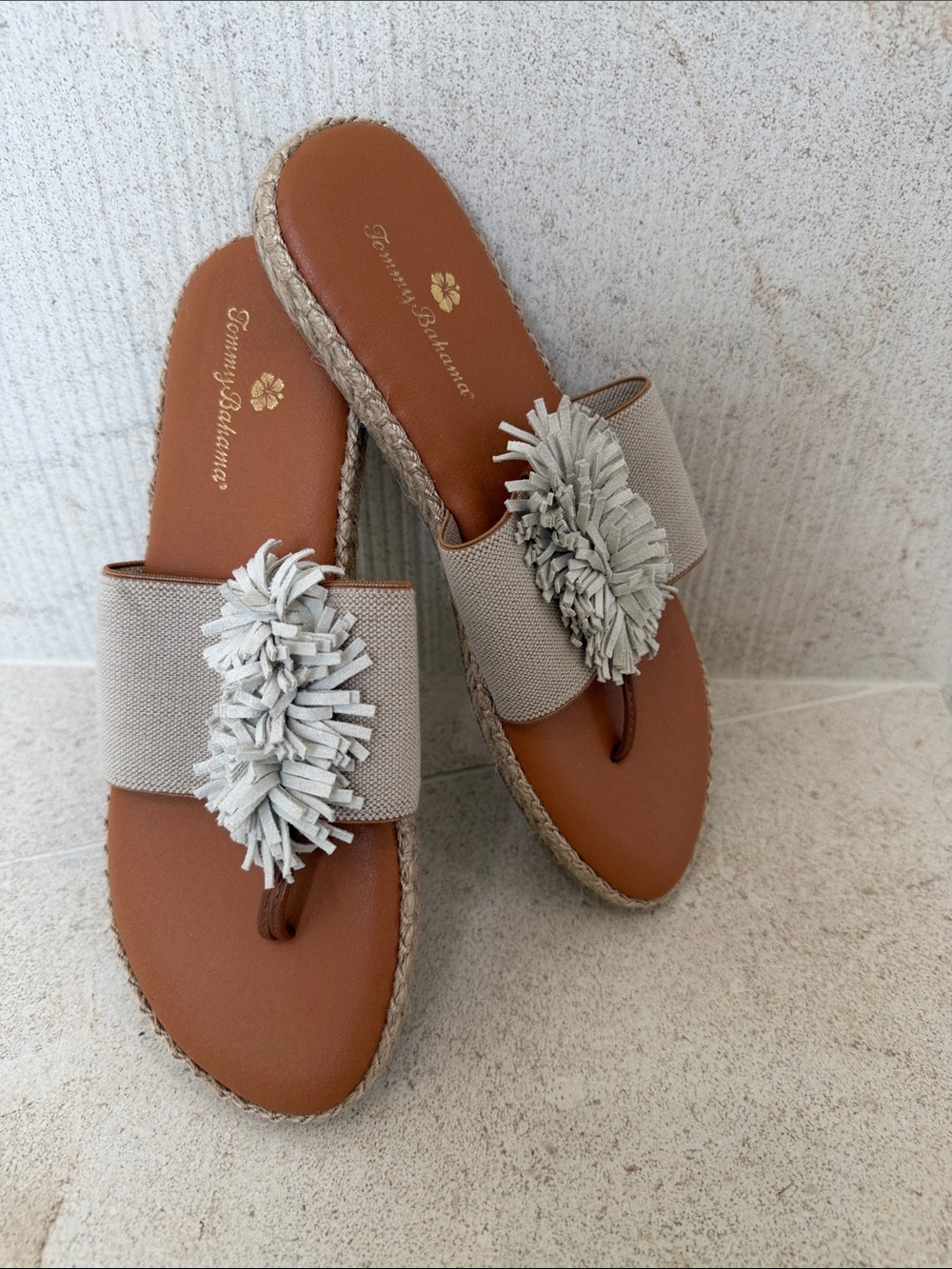 Tommy Bahama Taupe Fringe Sandals for Women Size 7 Resortwear